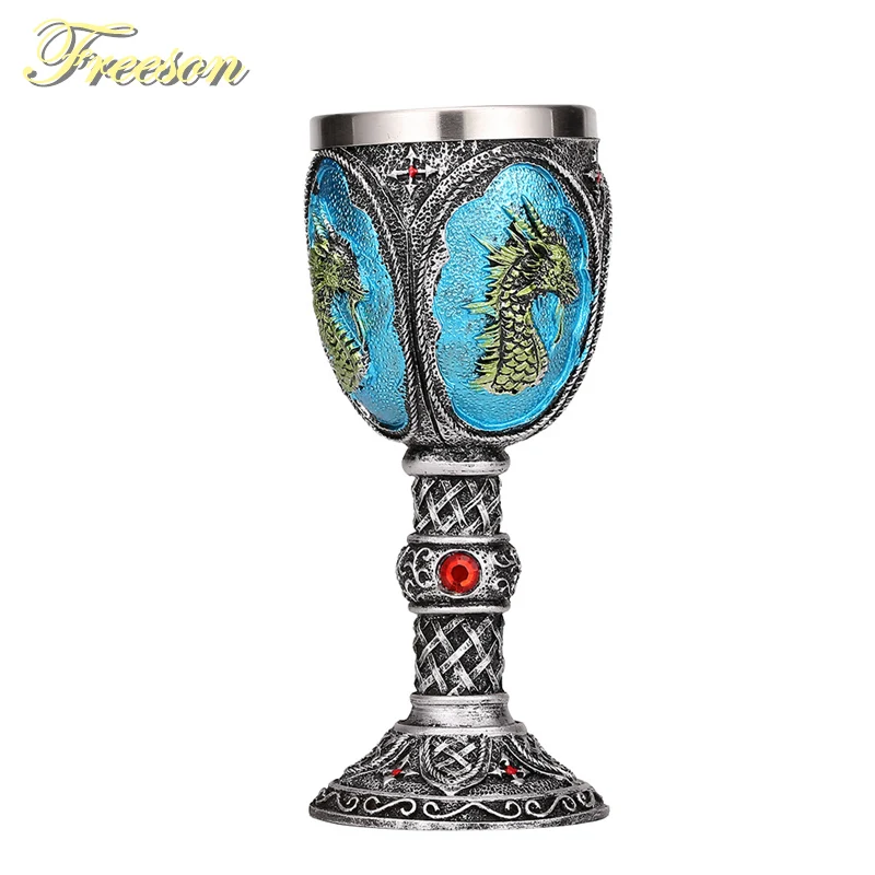 Dragon King Resin Stainless Steel Goblet 200ml Retro Wine Glass Gothic Cocktail Glasses Whiskey Cup Pub Bar Drinkware Dropship