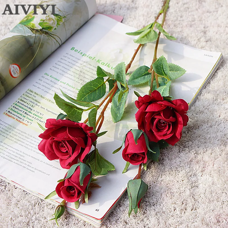 Single Branch 2 Fork Multi-head Rose Artificial Flower Valentine's Wedding Home Christmas Decoration Eternal Rose Petals Decor