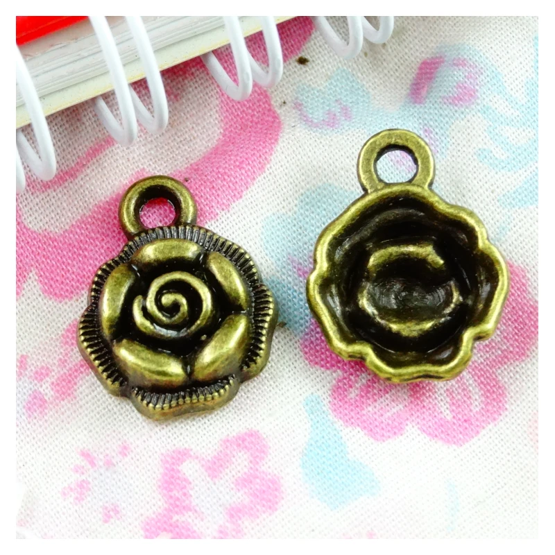 

50PCS 13.7*17.6MM Antique Bronze Plated Flowers Charms Flower Pendant DIY Jewelry accessories