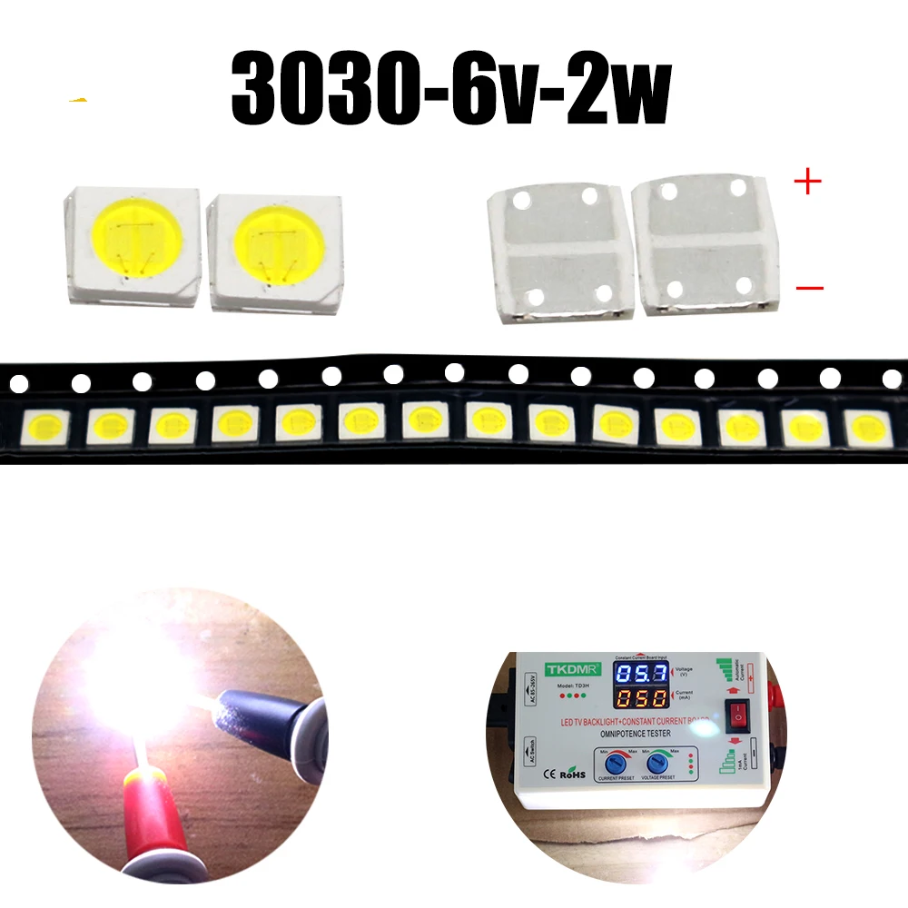 TKDMR-retroiluminación LED JF de alta potencia, 2W, 100, 6V, corriente de 250MA, temperatura de Color, 3030-10000 k, para aplicación de TV Lcd,