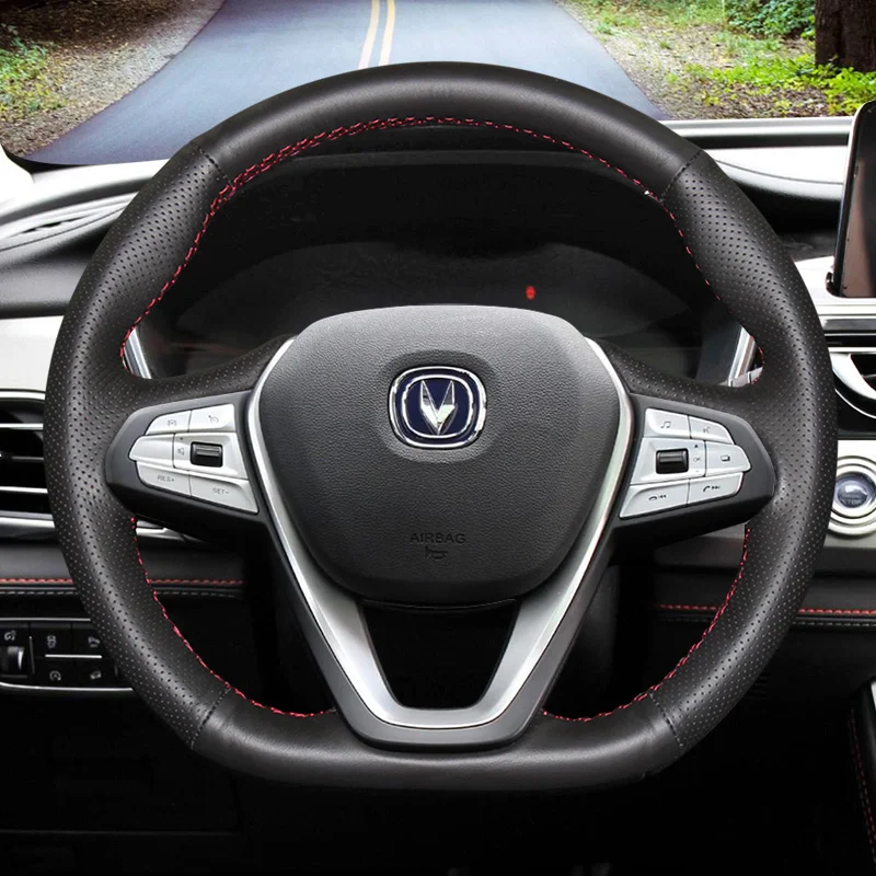 DIY hand-stitched leather steering wheel cover For Changan cx70 EADO cs35 Auchan cs15/cs75 car accessories wheel cover