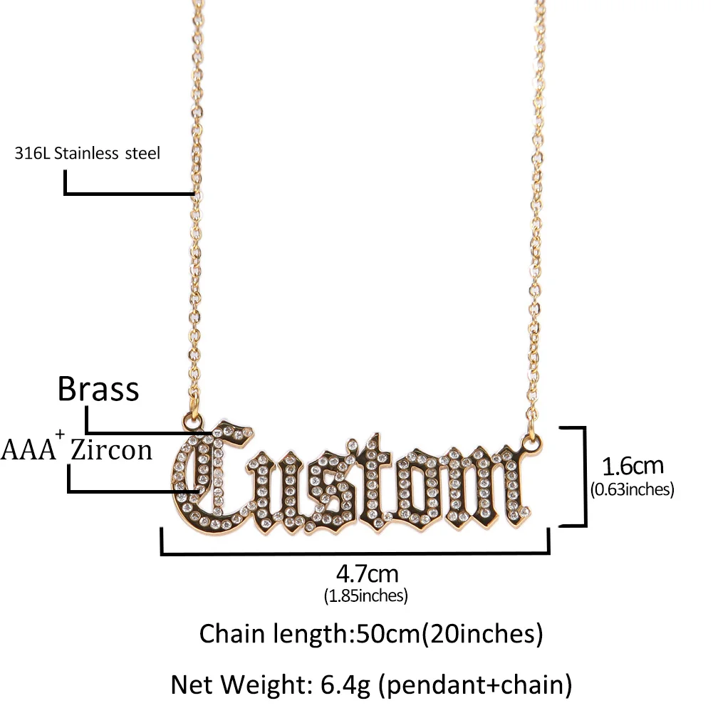 UWIN Custom Stainless Steel Name Necklace With Rhinestones Letters Choker Personalized Name Pendant Chain Accessories Jewelry