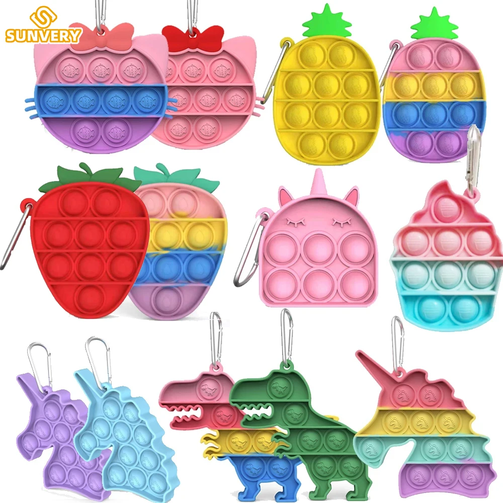 New push it keychain fidget Pendant toys simple dimple pineapple unicorn mini simpl dimmer figet Antistress Toy Kids Last game