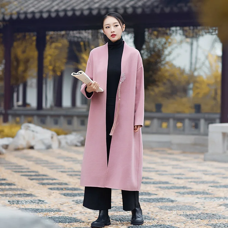 

Abrigos Mujer Newest Autumn Winter Chinese Style Wool Coat Women Elegant Tassele Trench Coats Female Outwear LX1918