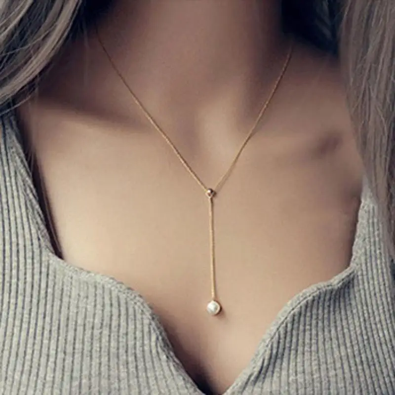 New Korean Version Of The Clavicle Adjustable Imitation Pearl Necklace Fashion Wild Pendant Necklace Women Jewelry Long Necklace