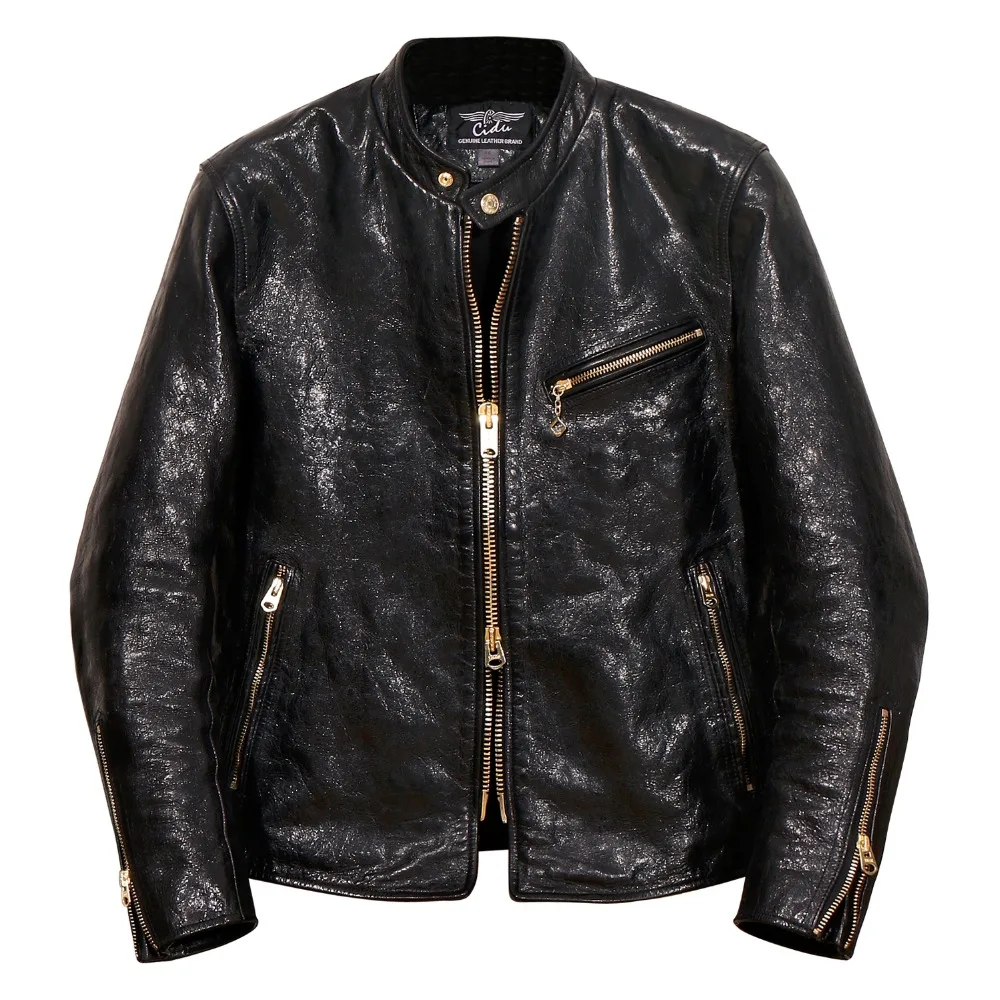 

shipping.Luxury Italy Free horsehide jacket.japan style.genuine leather jackets.classic mens slim leather coat,quality sales
