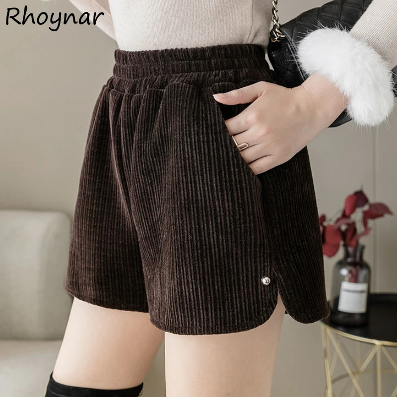 

Shorts Women Corduroy Pockets Autumn Winter Fashion Clothing Elastic Waist Stylish Casual Solid Straight All-match Ladies Female