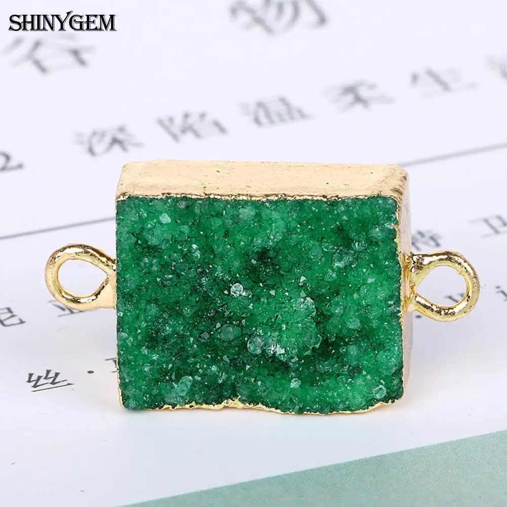 ShinyGem 15*30mm Rectangular Natural Crystal Druzy Connectors Gold Plating Minerals Geode Gem Stone DIY Jewelry Making Necklace