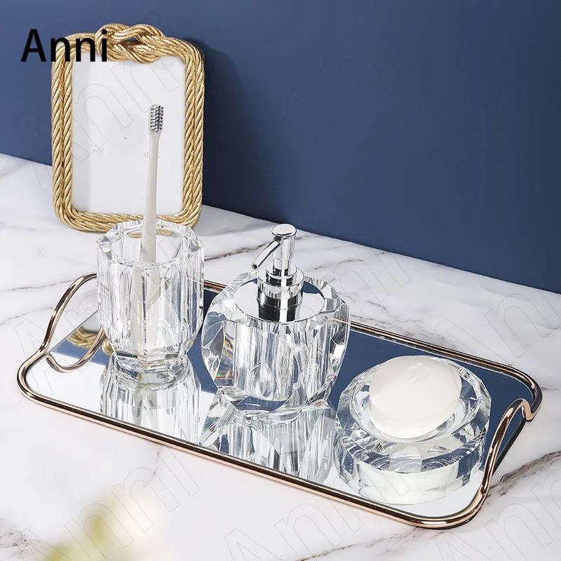 Creative Clear Crystal Bathroom Set Nordic Modern Household Restroom Transparent Glass Three-piece Shower Accessories Organizer