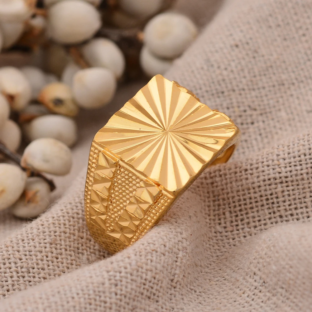 24k Dubai Gold Color Rings For Women Man Bijoux Africaine Dubai Jewelry Saudi Arabia Ring Party Gifts