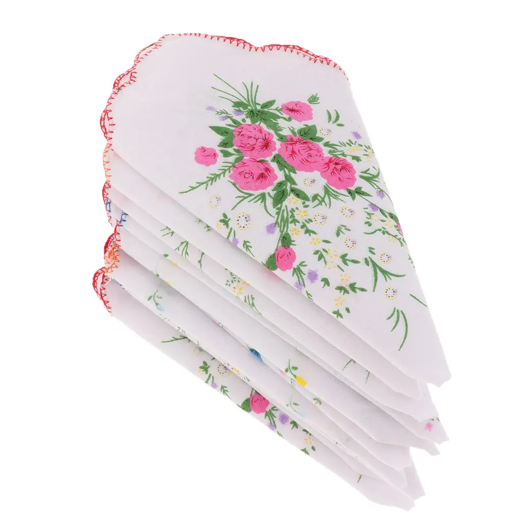 10-pack Pure Cotton Women Flower Fabric Handkerchiefs 28 X 28 Cm