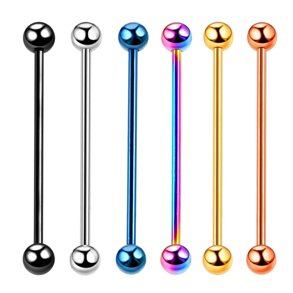 2Pcs Steel Industrial Piercing Nipple Tongue Barbells Bar 14G 34MM Scaffold Ear Cartilage Helix Earrings Sexy Body Jewelry