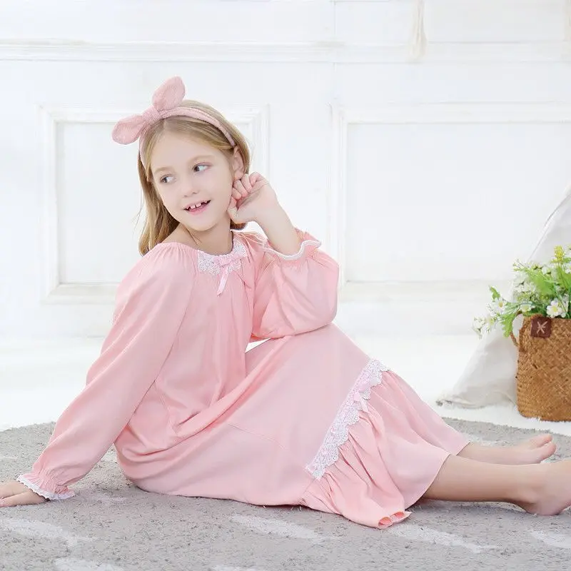 

Girls Lolita pyjamas Dress Pink Long Sleeve Princess Nightgowns Kid's Nightdress Pajamas Loose Girl Kids Sleepwear Lace Homewear