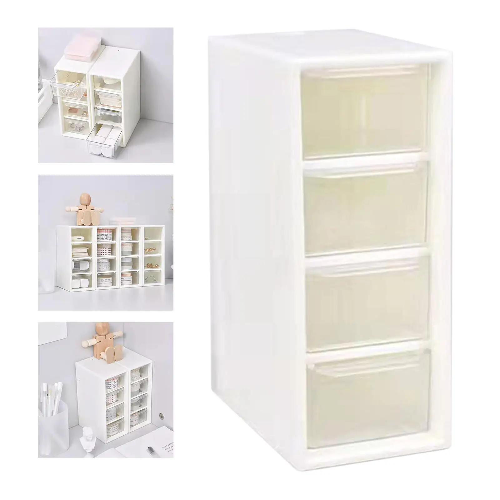 White Desktop Cosmetic Storage Box with 4 Drawer Units Container Case Small Organizer Box for Office Home Makeup 15.7x6.5x9.7cm