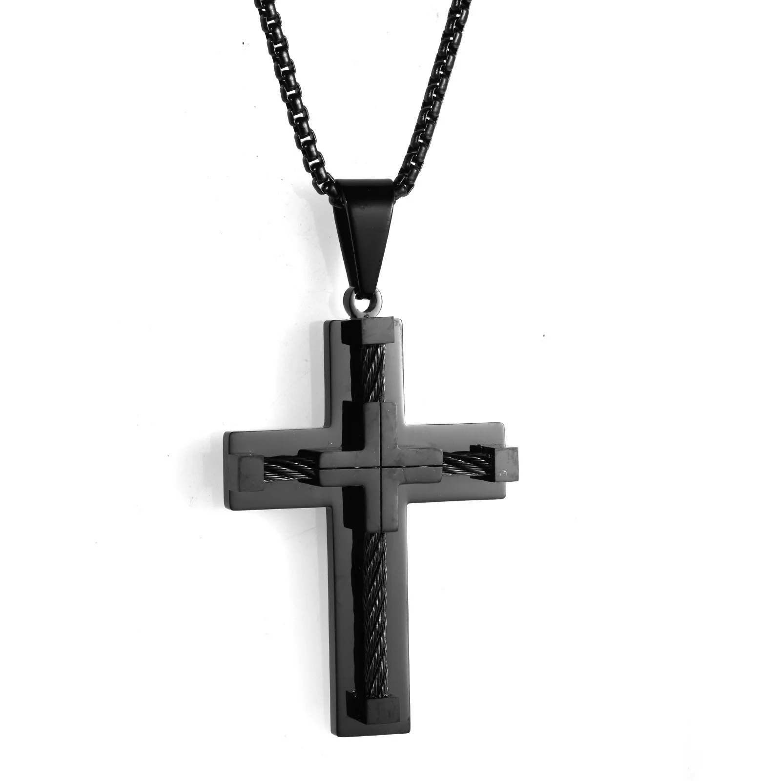 Stainless Steel Wire Cross Pendant Necklace Men Metal Cruz Necklaces For Male High Quality Jewelry Accessories