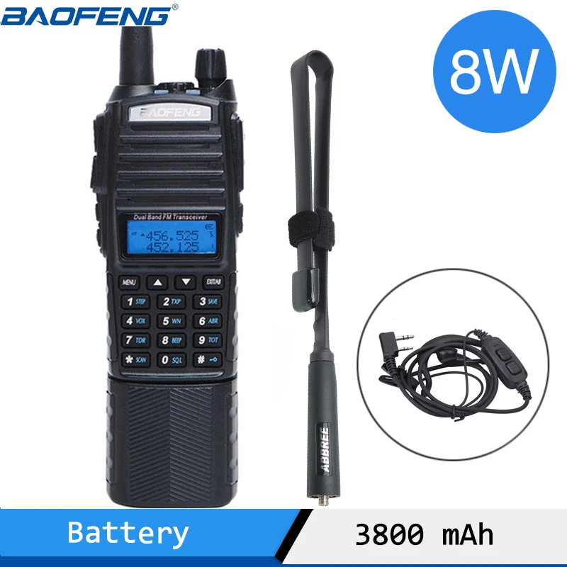 Baofeng UV-82 plus 8watts powerful 8W High Power Walkie Talkie 3800mAh Battery With DC Connector Dual Band 10km handheld radio