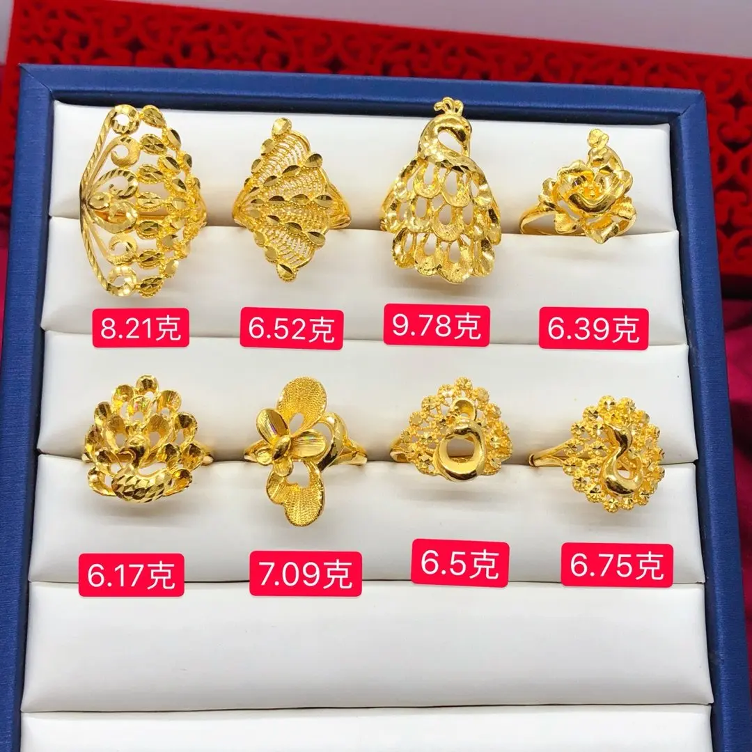 HX  24K Pure Gold Ring Real AU 999 Solid Gold Rings Elegant Shiny Heart Beautiful Upscale Trendy Jewelry Hot Sell New 2023