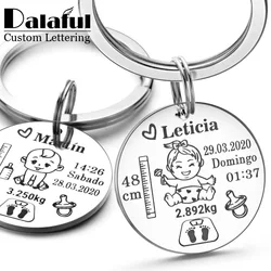 Llavero personalizado con datos de nacimiento para bebé, anillo para llaves, recién nacido, nombre, fecha de nacimiento, peso, altura, niño, niña, regalo padres, P026_C