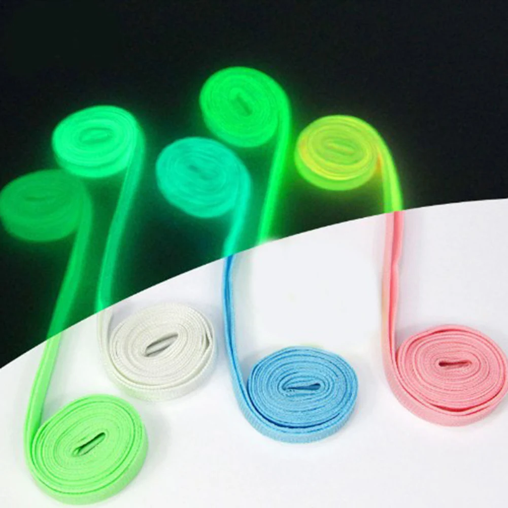 1 para Luminous Shoelaces Athletic Sport płaskie byt płucienny sznurowadła świecące w ciemności noc kolor fluorescencyjny Shoelace