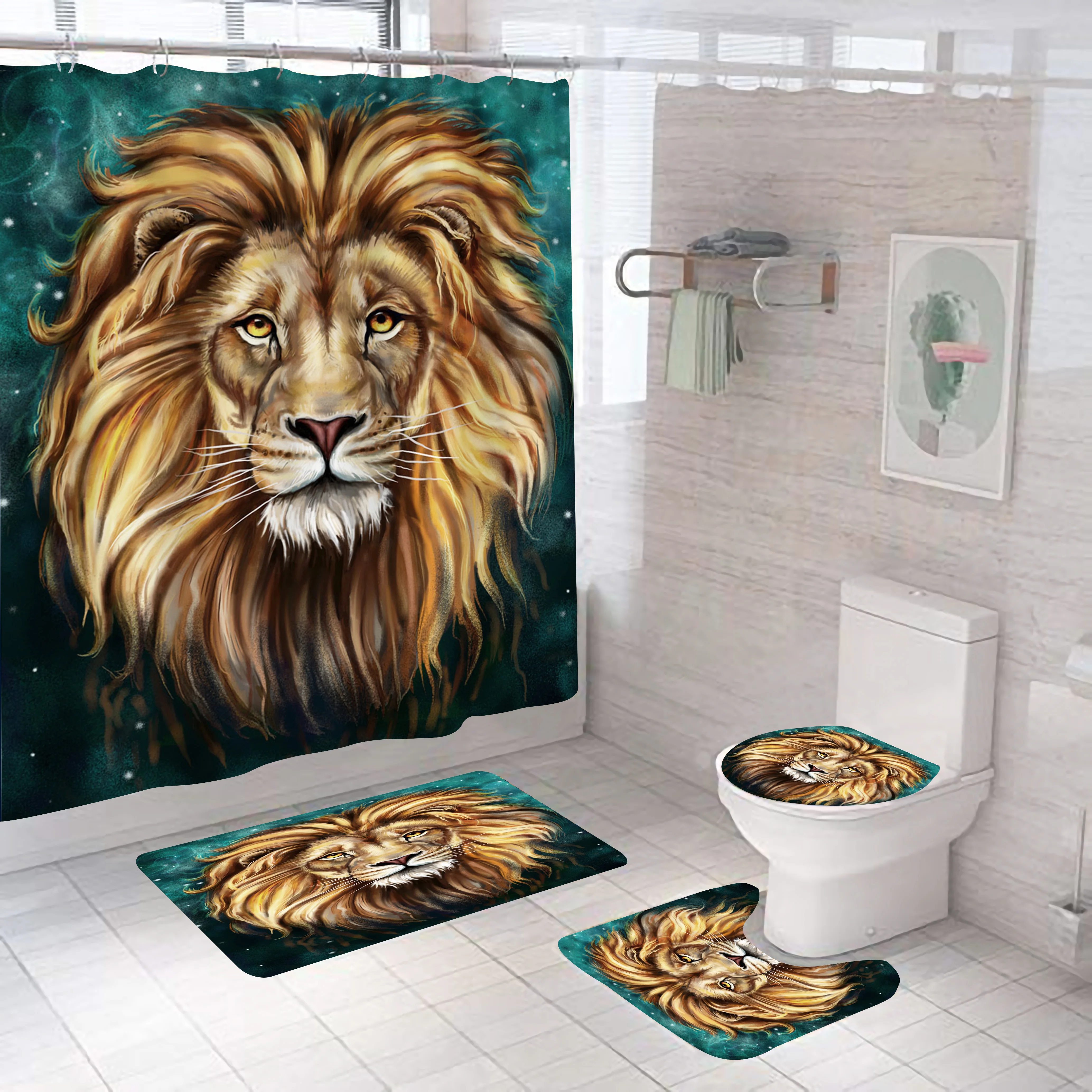 Mighty Lion Shower Curtain Luxury Bathroom Waterproof Polyester Bath Curtain Octopus Washable Bath Decor Curtains