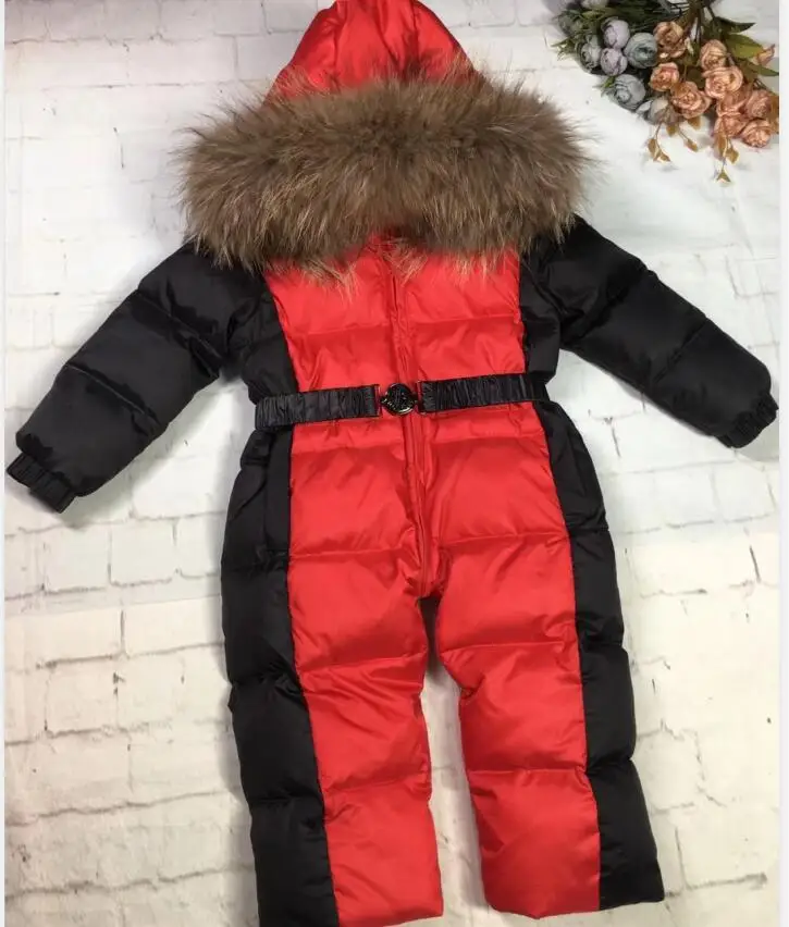 Real fur 2023 Winter Jacket child jackets children color block jumpsuit snow suit girl down romper ski suits outerwear