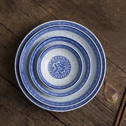 Jingdezhen Blue and White Porcelain Dinner Plates Ceramic Plate Dish Kitchen Tableware Food Container Chinese Dragon Dinnerware