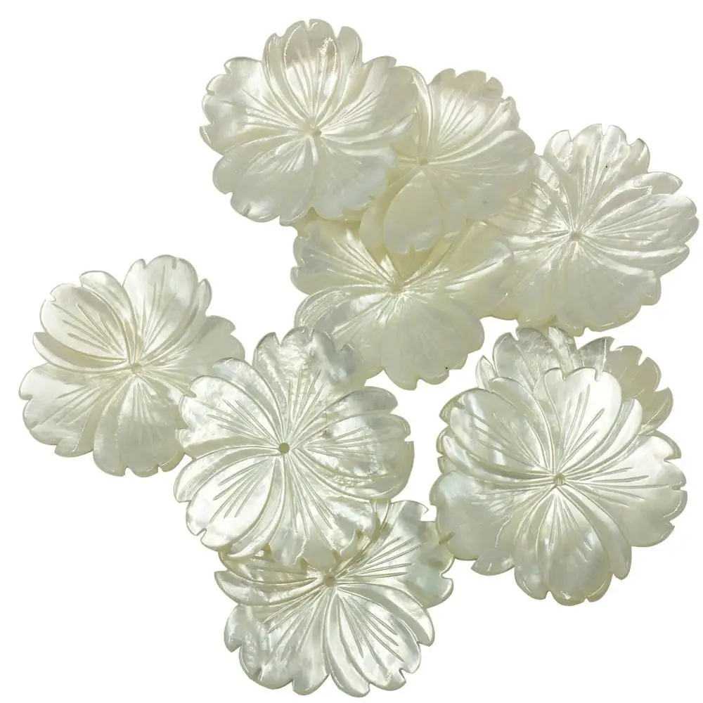 

10pcs Wholesale Free Shipping Beautiful jewelry 35mm White Mother of pearl Shell Flower Women Men Pendant Bead pC8323