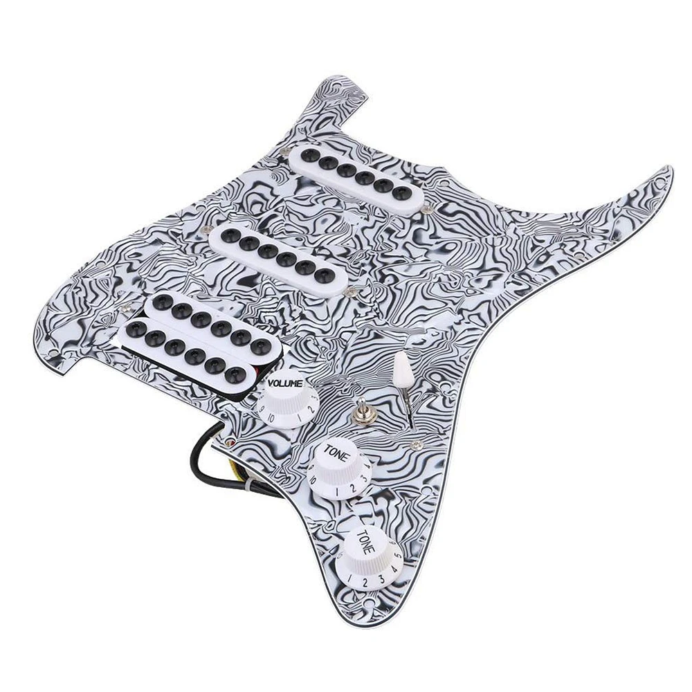 

1Set Guitar Pickguard Black and White Zebra 3ply SSH Loaded Prewired Pickguard Humbucker for Strat Electric Guitar Replaceme