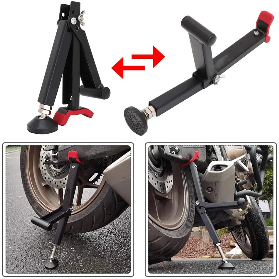 Portable Universal Motorcycle Stand Foldable Motorbike Rear Wheel Jack Lift Trail Stand with Handle Easy to Use for Steet Bike