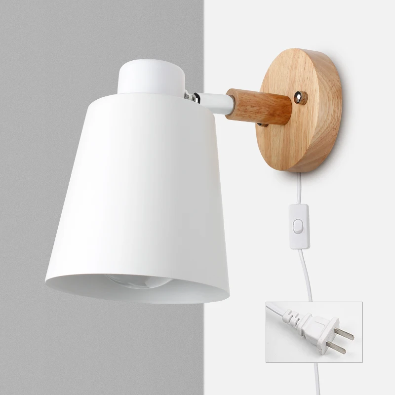 PHYVAL Nordic Wall Lamp With Plug Iron Wall Lamp E27 Macaroon 6 Color Bedside Wall Lamp Led EU/US Plug wall sconces with switch