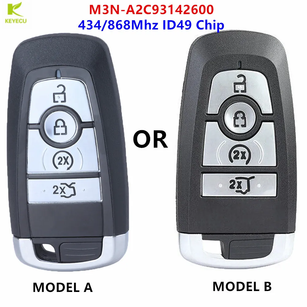 

KEYECU Replacement Smart Remote Key FOB 4 Button 434/868Mhz for Ford Edge Explorer Mustang Ranger 2017-2020 M3N-A2C93142600