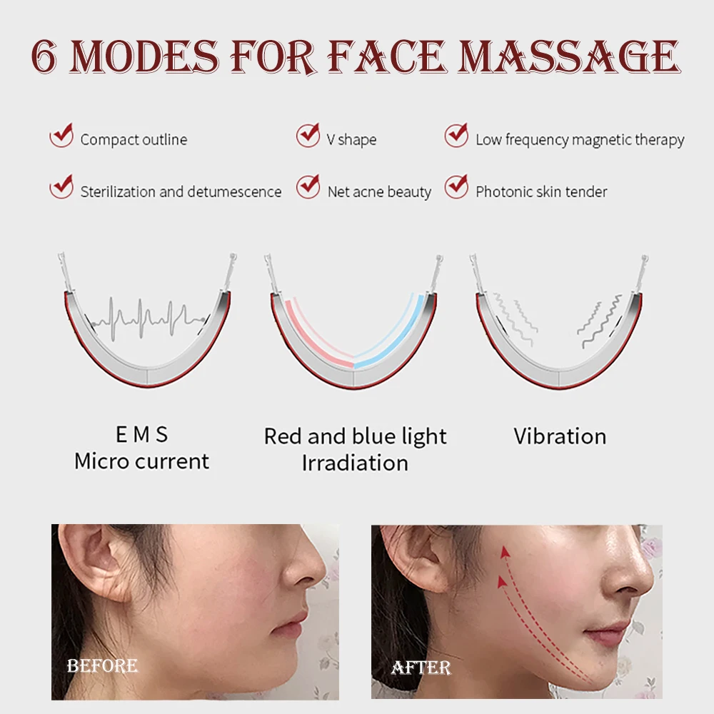 Dubbele Kin Gezicht Massage Slanker V-Lijn Lift Machine Ems Elektrische Led Photon Therapie Facial Lifting Afslanken Strakke Slanke apparaat