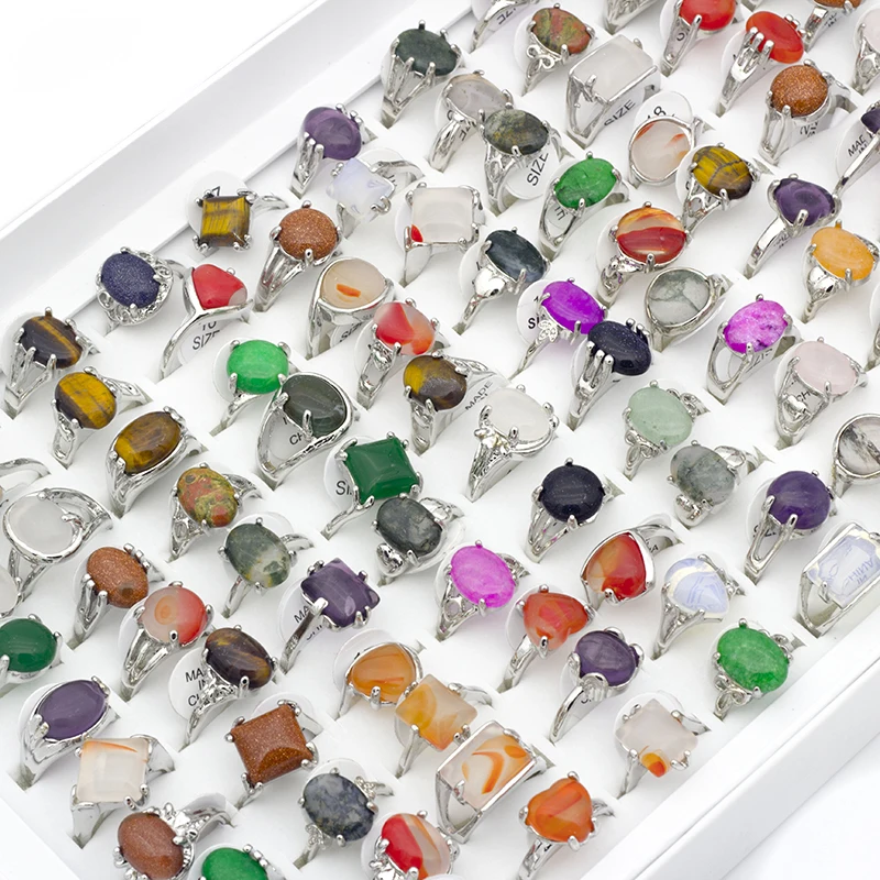 20 Pcs/lot Mix Random Color Style Stone Alloy Rings Fashion Jewelry Women Party Ring Wedding Ring