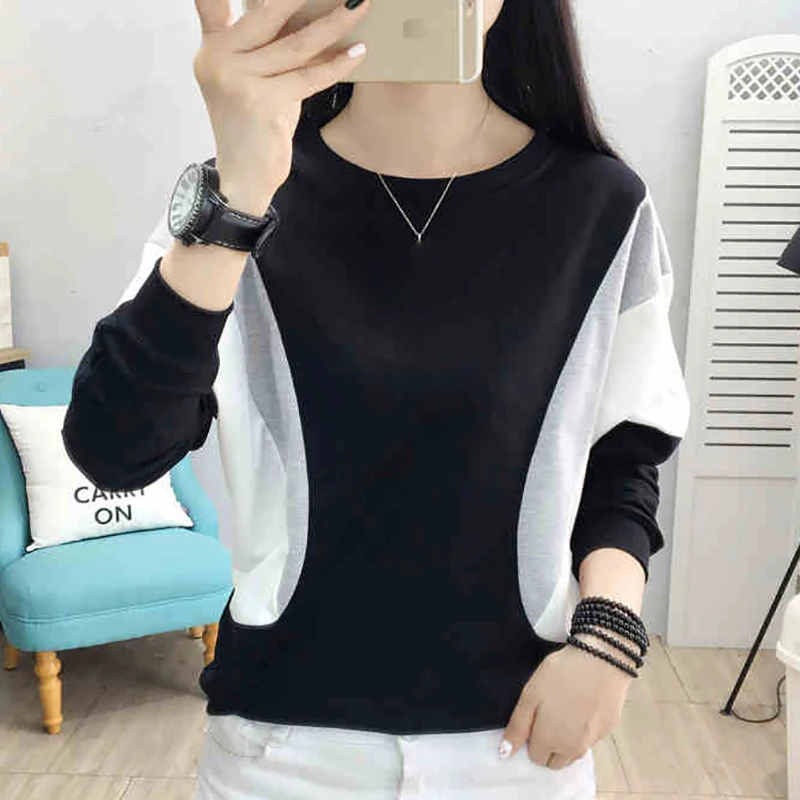 Tee Shirt Femme T Shirt Women Tops 2022 Autumn Korean Style Woman Clothes Patchwork Long Sleeve Casual Loose T-Shirts Camisetas