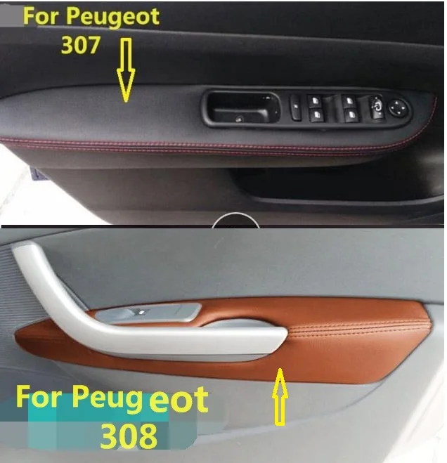 For Peugeot 307 Microfiber Leather Car Door Armrest Panel Protective Cover For Peugeot 308 car accessories interior 4Pcs/SET