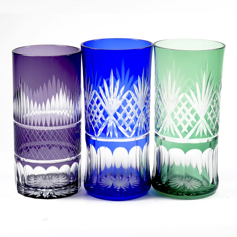 Hand Cut Glass Cup Vase Home Decoration Japanese Edo Kiriko Beer Glasses Purple Cup