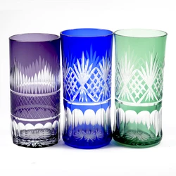 Hand Cut Glass Cup Vase Home Decoration Japanese Edo Kiriko Beer Glasses Purple Cup