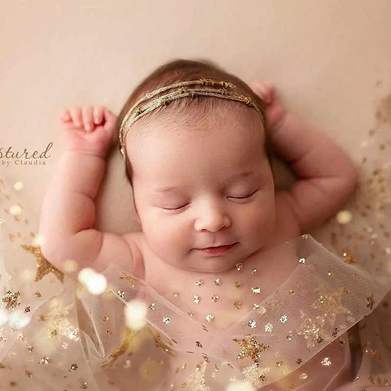 Newborn lace wrap photography props,Golden star fabric for baby photo props