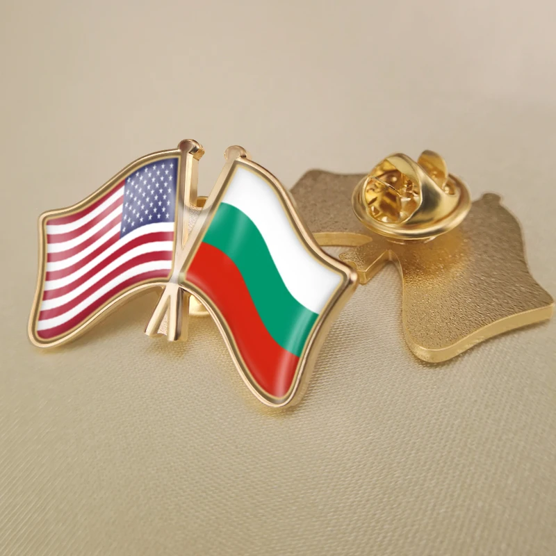 United States and Bulgaria Crossed Double Friendship Flags Lapel Pins Brooch Badges