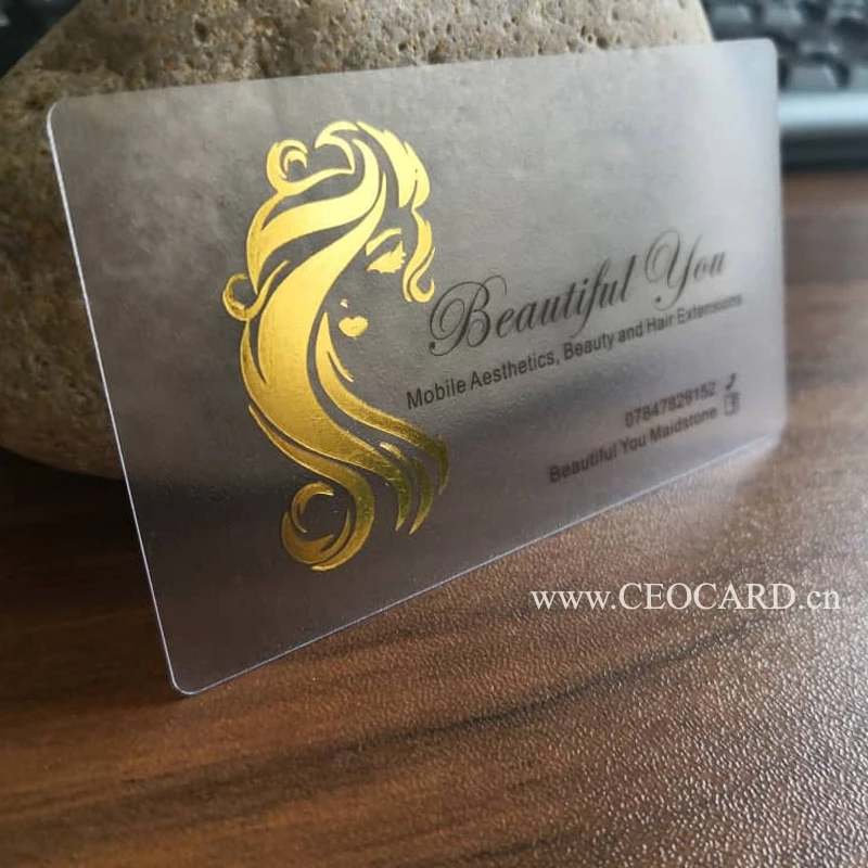 200pcs 90x51mm Plastic Transparent Business Card with Gold Silver Foil Hot Stamping on Logo and Text 200pcs