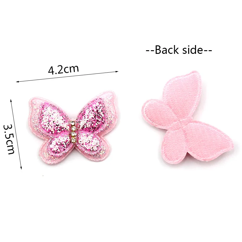 18Pcs 3.5*4.2cm Double Layers Handmade Glitters Butterfly Padded Appliques For Baby Headwear Hair Clips Decor Accessories