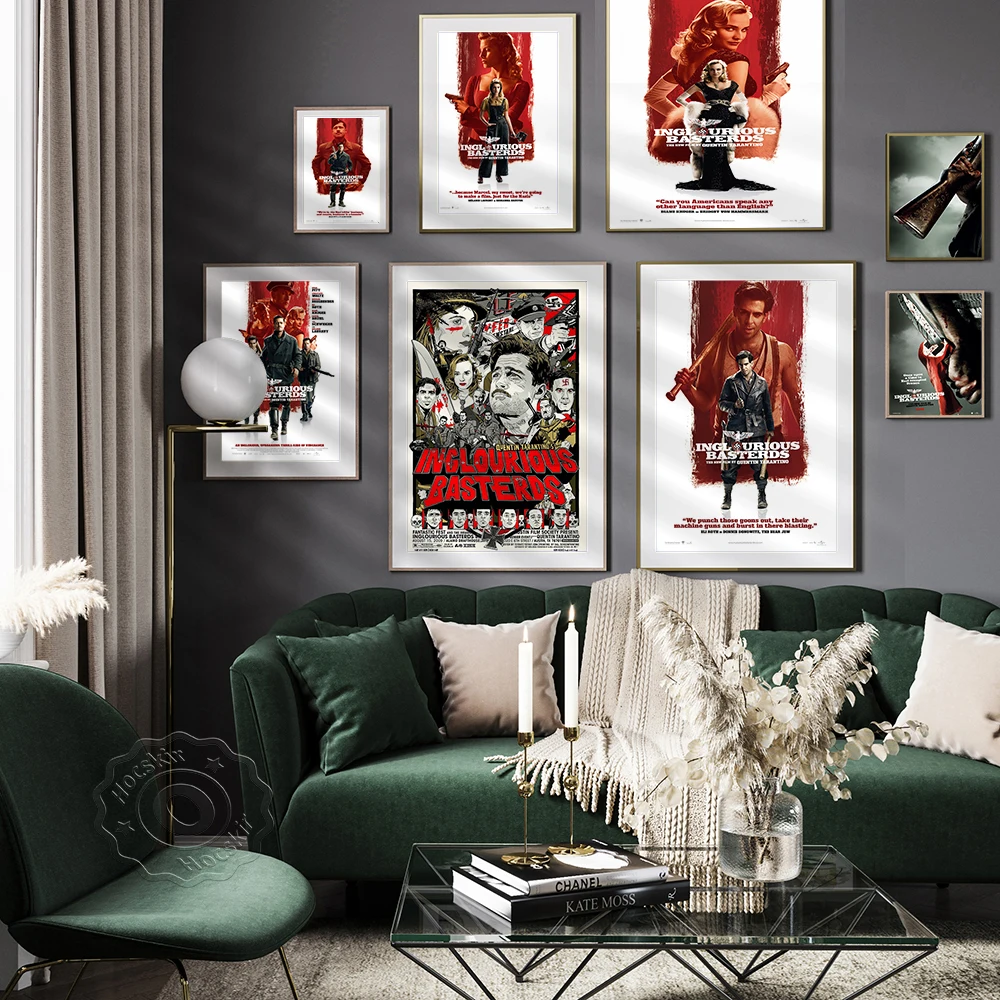 Inglourious Basterds الفيلم الكلاسيكي الرجعية الملصقات جدار الفن اللوحة قماش يطبع صور ديكور غرفة المنزل ملصقات جدار خمر #1