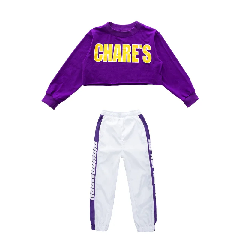 Children Hip Hop Clothing Outfits Long Sleeve Crop Top Sweatshirt Jogger Pants Girls Jazz Dance Performance Costume Street Wear