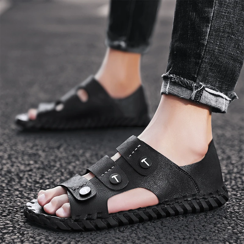 SHENCE Summer High Quality Handmade Sandals for Man Casual Beach Shoes Deodorant Soft Sole Comfortable Plus Size Men's Slippers