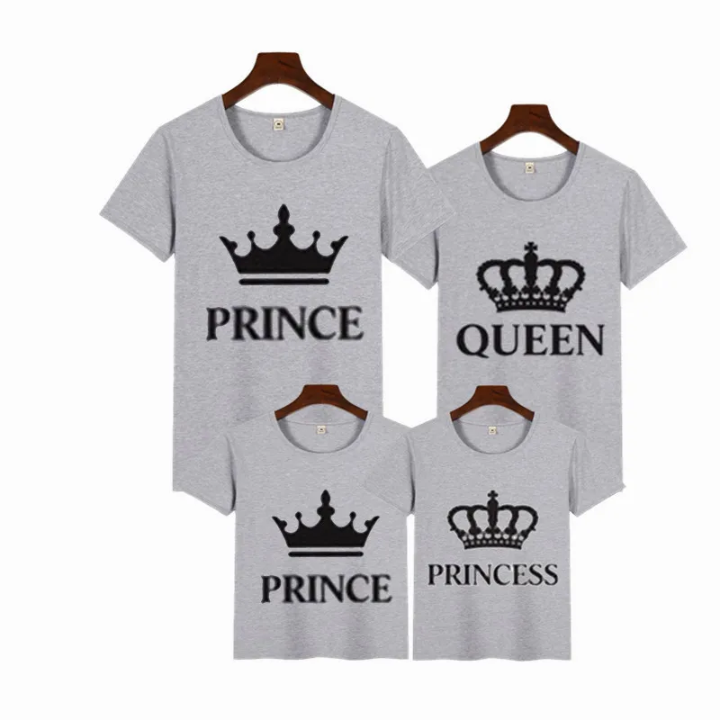 Family Matching Clothes Mommy and Me Dresses King Queen Short Sleeve T-Shirt  Look Father Mother Daughter Son Crown Tshirt