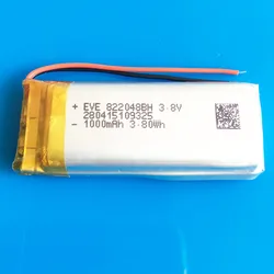 Akumulator litowo-polimerowy 3,8 V 1000 mAh Lipo 822048   Do kontrolera indeksu zaworu GPS PSP rejestrator zestaw słuchawkowy kamera e-book