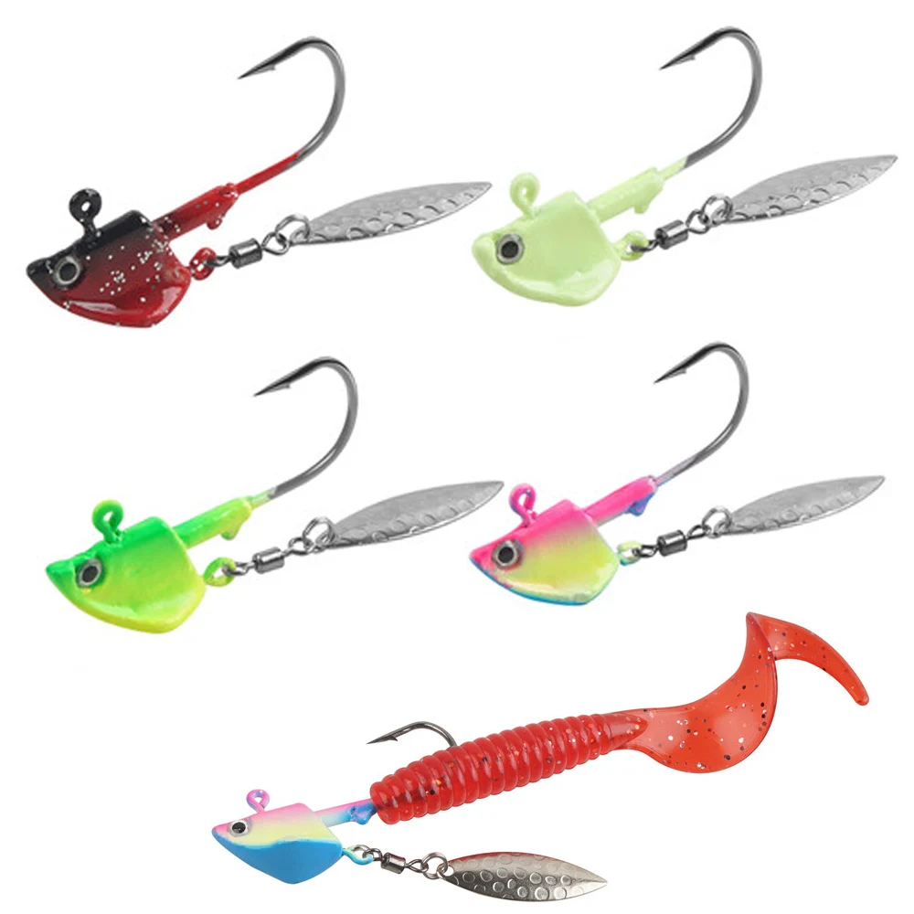 

5Pcs Lead Jig Fishing hooks with Spinner blade Worm Jig Head hook 3D Fish eyes Walleye Bass Jigs Bait Rig Tackle 7g 10g 14g