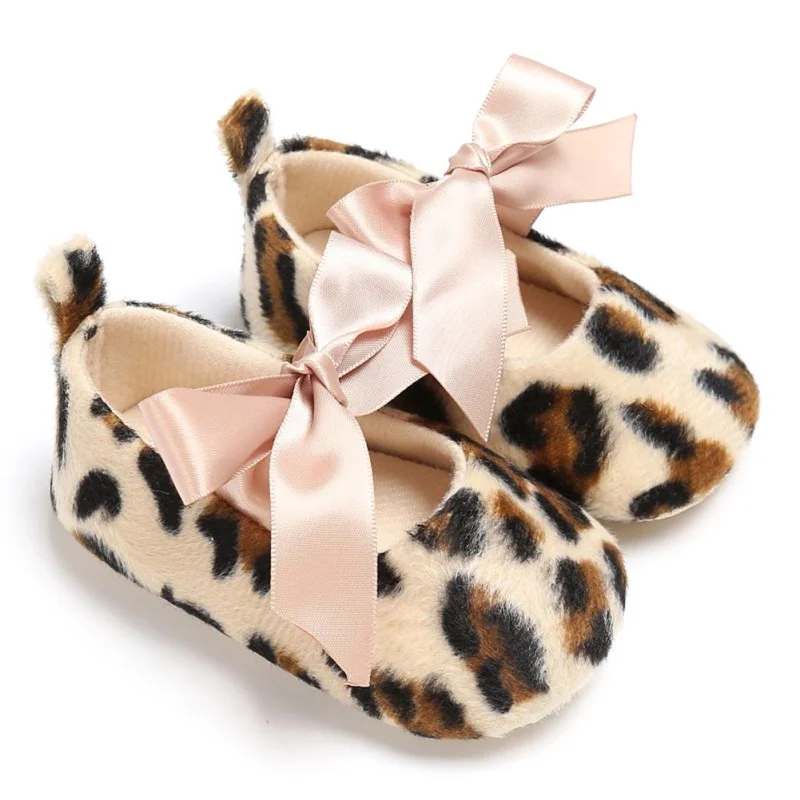 Toddler Cute Girl Leopard Print Tie Soft Newborn Anti-slip Baby Shoes Soft Sole Kids Footwear Baby Firstwalk Ins