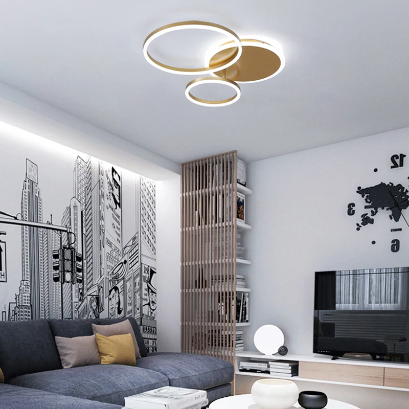 Smart Home Alexa Circle Rings Modern led Chandelier For living Room Bedroom Study Room White/Brown Color Chandelier