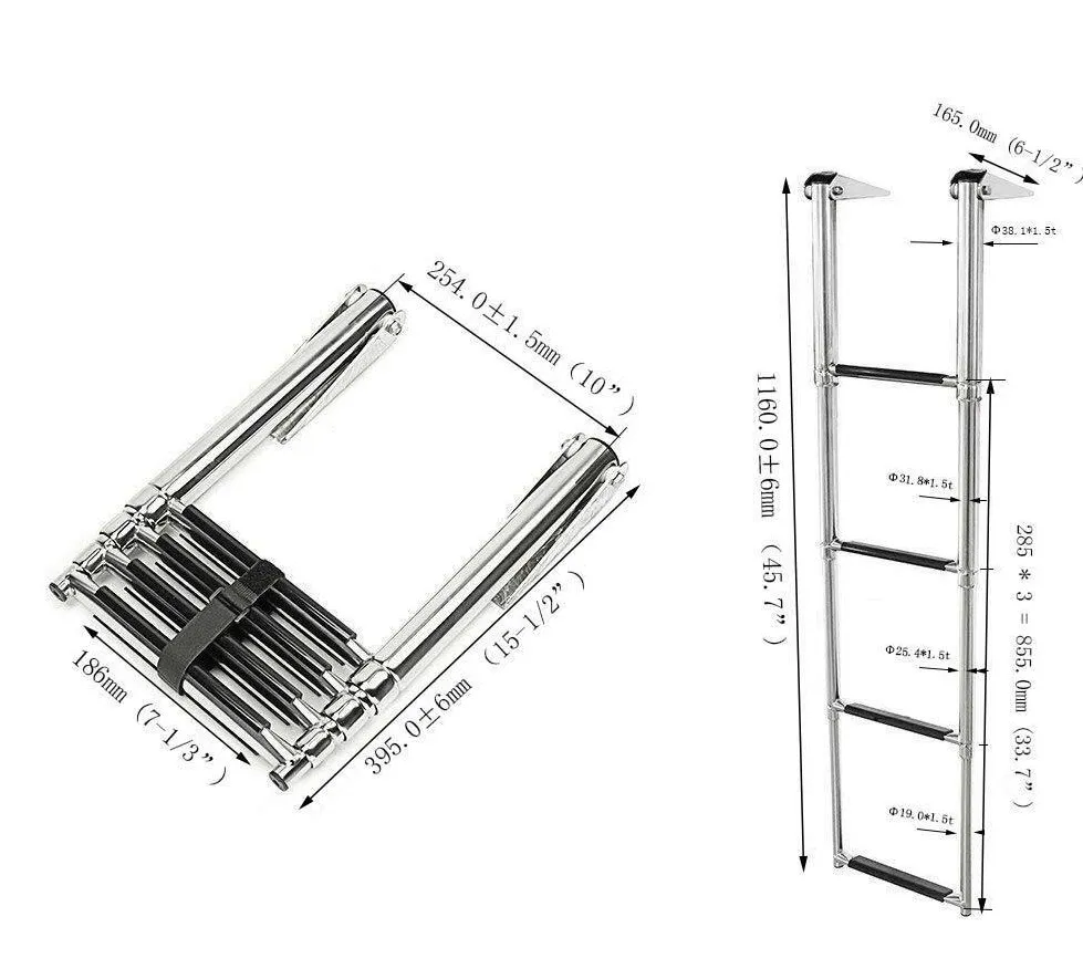 4 Bước Du Thuyền Thiết Bị Đồng Hồ Thép Không Gỉ 316 Kính Thiên Văn Gấp Đa Tầng Ngoài Du Thuyền Mềm Phần Cứng Phụ Kiện